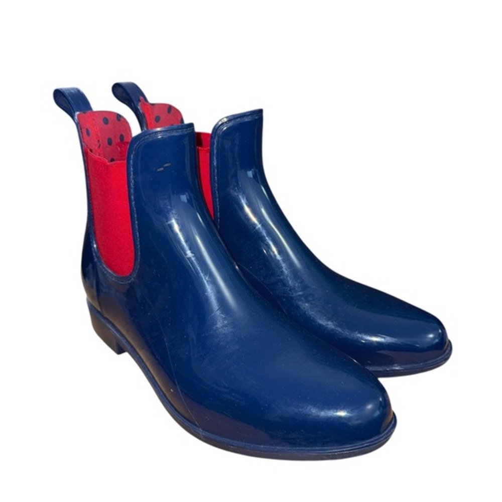 Ralph Lauren Tally Blue Rain Boots Ankle Red‎ Polka Dot Pre-Owned Womens Size 10